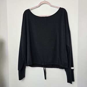 Fabletics Luxe Terry Off Shoulder Black Long Sleeve Pullover, Sz XL (PTP 28")
